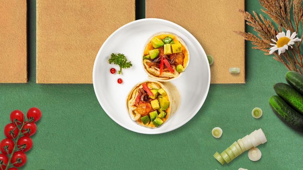 Cali Gurls Breakfast Wrap · Two egg whites, avocado, tomatoes and pepper jack cheese on your choice of wrap.