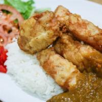 Karaage Chicken Curry · Lightly battered, marinated boneless chicken in fresh ginger juice.