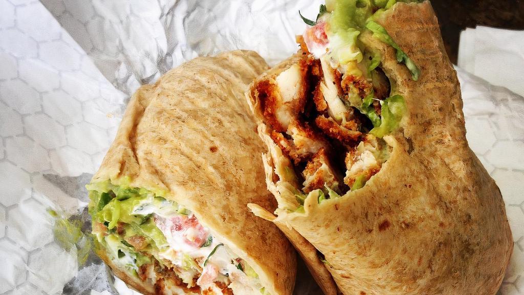 California Wrap · breaded chicken cutlet, guacamole, onions, jack cheese, lettuce,
tomato & ranch dressing