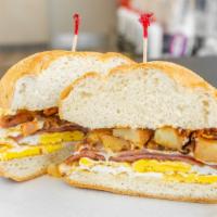 Breakfast Bomb · Pork roll, egg, cheese, home fries.