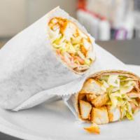 Grilled Chicken, Buffalo Sauce · Lettuce, tomato, blue cheese dressing.