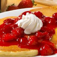 Strawberries & Cream Sweet Cakes · Pancakes Perfected: Two platter-sized, thick and fluffy pancakes, topped with sweetness and ...