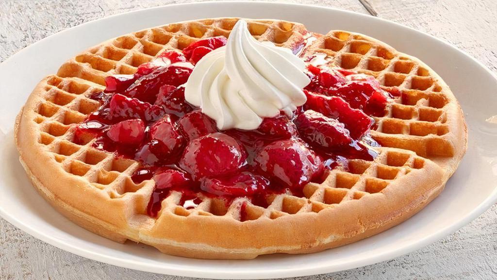 Strawberry Waffle · Strawberry topped waffle with whipped topping (Cal 640)
