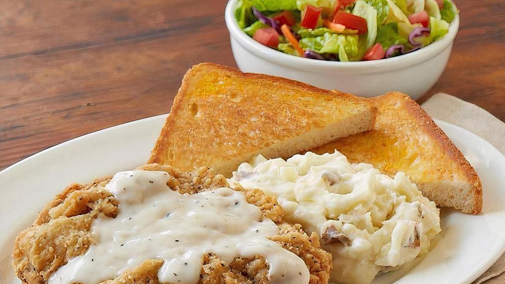 Country Fried Steak Dinner · Served with white pepper country gravy with your choice of 2 sides and a buttery, fluffy biscuit or Texas Toast (Cal 810-1925)