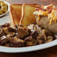 Prime Rib Tips Dinner · Tender, juicy, prime rib tips grilled sauteed mushrooms and onions and served with savory au...