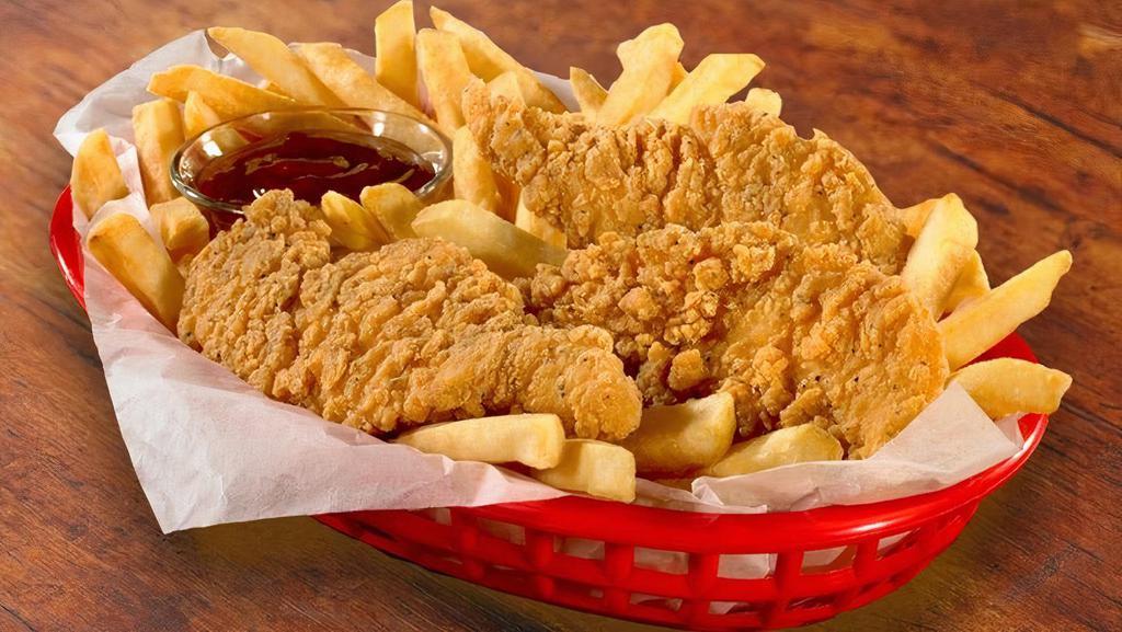 Chicken Tenders Basket · (3) Tossed in Buffalo or BBQ sauce with lightly salted French fries (Cal 880-930)