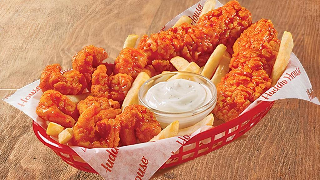Buffalo Shrimp And Chicken · Lightly breaded shrimp and crispy Southern-fried chicken tenders tossed in Frank’s® RedHot® sauce, served with fries (Cal 1180)