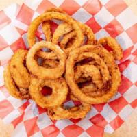 Homemade Onion Rings · Fried battered onion.