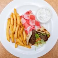 Gyro · Beef or grilled chicken. Pita sandwich with lettuce, tomato, onions, and tzatziki sauce serv...