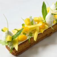 Mango Lime Mille Feuille (Serves 2) · Crispy puff pastry with lightly sweetened vanilla chantilly, mango compote, fresh mango cube...