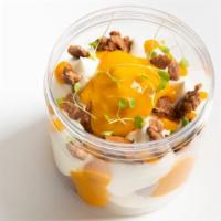Mango Addict Cheesecake · French cheesecake with mango passion fruit compote, light vanilla chantilly, crunchy almond ...
