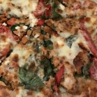 Greko · A napa favorite. Basil pesto, spicy chicken sausage, spinach, roasted red peppers, feta chee...