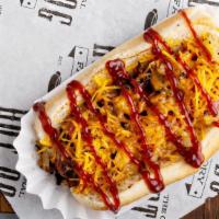 Hawaiian Dog · Grilled 100% certified angus beef hot dog topped with grilled bacon, shredded cheese, grille...