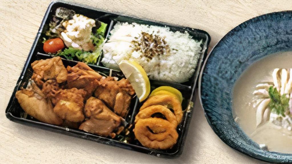 Chicken Karaage Bento Set · Fried chicken karaage with a choice of full sized Udon!