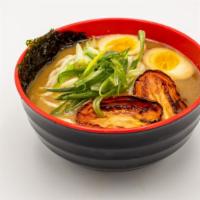 Miso Ramen · Miso broth, dashi, soft egg, nori, roasted tomato, scallions.