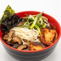 Mushroom Ramen · Mushroom broth, soy sauce, enoki mushroom, roasted tomato, scallions.
