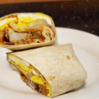 American Wrap · Whole eggs, home fries, bacon & cheese