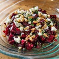 Beets · Goat cheese, pine nuts, balsamic vinegar, extra virgin olive oil.