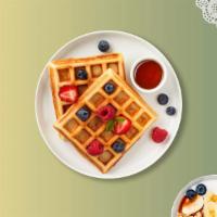 Fruit Mood Waffle · Classic house made waffles topped with apples, strawberries, blueberries, and  shredded coco...