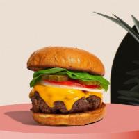 Impossible Cheese Mission Burger  · Impossible patty, vegan cheddar cheese, lettuce, tomato, onion, pickles, and stone ground di...