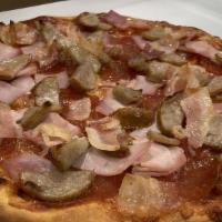 Meat Lovers · Bacon, sausage, pepperoni, ham, mozzarella, marinara.