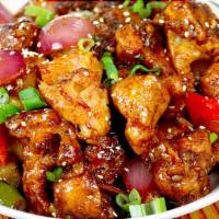 Chilli Gobi · Popular Indian-Chinese dish with a combination of onion bell pepper and fried crispy caulifl...