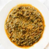 Saag Paneer · Fresh mustard, green leaves. cooked with spices and homemade cheese.