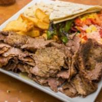 Gyro Döner Kebab · Thinly-sliced lamb and beef grilled on a spinning vertical split. Served with potato wedges,...