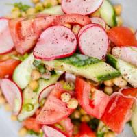 Fattoush Salad · Heirloom tomato, cucumber, chickpea, radish,
and scallion tossed in sumac vinaigrette.
Highl...