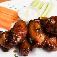 Brewery Wings  · seven jumbo party wings served with celery and blue cheese dressing.
