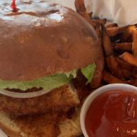 Crispy Chicken Sandwich  · Panko bread crumbs encrusted chicken breast served on brioche roll with chipotle mayo, lettu...