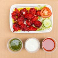 Spiced Glazed Chicken Tikka W/ Rice · Comes with basmati Rice, salad and sauce