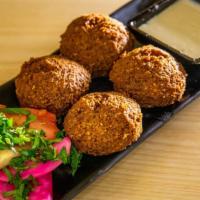 Beef Falafel · Chickpea patties mixed with beets, parsley, onion, garlic and cilantro.