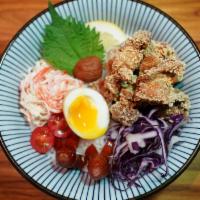 Chicken Karaage Don · Kani Salad, Kurobuta Sausage, Egg, Plum