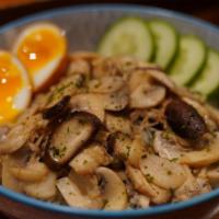 Sauteed Mushroom Don · Assorted Mushroom, Garlic, Butter, Egg, Cucumber