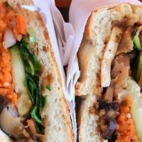 Vegan Sandwich · Sautéed shiitake and wood ear mushrooms and fried tofu slices, comes with peanut sauce inste...