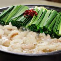 Hakata Motsu Hot Pot White (2 Servings) · Homemade chicken & bonito broth with beef intestine, cabbage, chives, dumpling skin, garlic,...