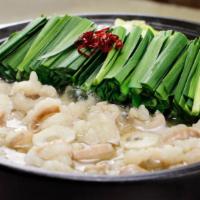 Hakata Motsu Hot Pot White (1 Serving) · Homemade chicken & bonito broth with beef intestine, cabbage, chives, dumpling skin, garlic,...
