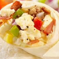 Pepper & Egg Breakfast Burrito · Scrambled eggs, sauteed green peppers, onions, breakfast potatoes, and choice of cheese wrap...