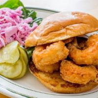 Shrimp Sandwich · Crispy red and white slaw. Served with your choice of side.