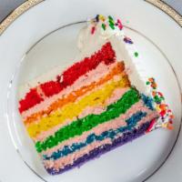 Rainbow Cake · Vanilla cake with strawberry buttercream filling.
