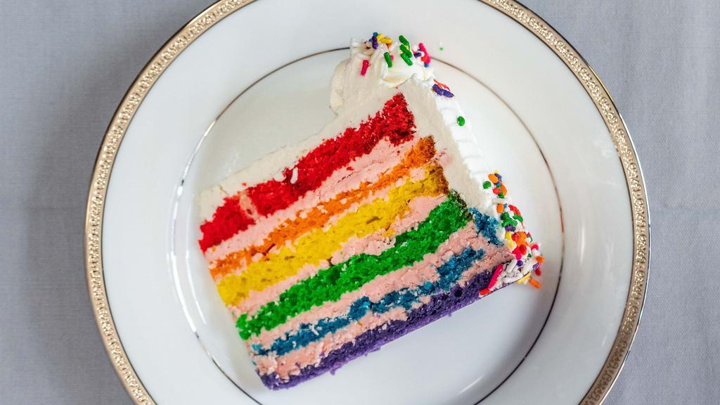 Rainbow Cake · Vanilla cake with strawberry buttercream filling.