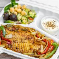 Tilapia Over Rice · Tilapia seasoned and grilled, served over yellow rice and house salad. 
Choose your favorite...