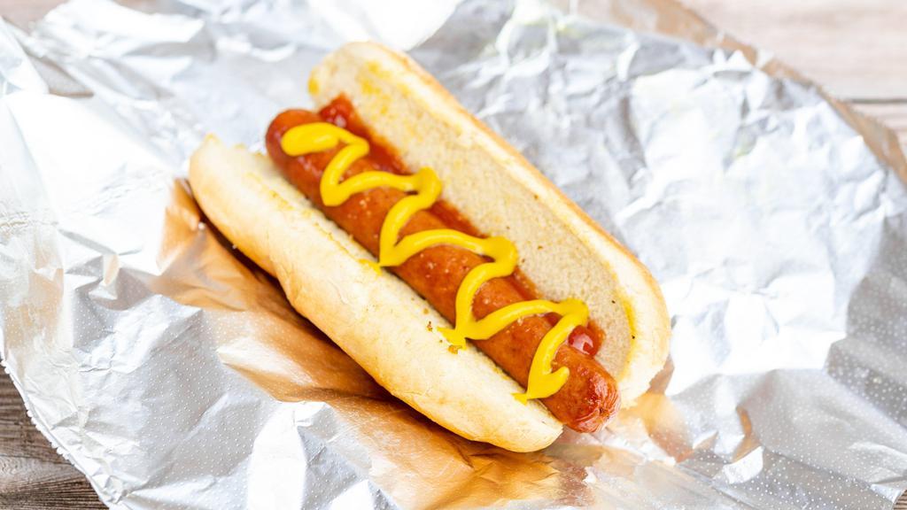 Hot Dog · Classic 100% beef hotdog. 
Served New York style with ketchup and mustard