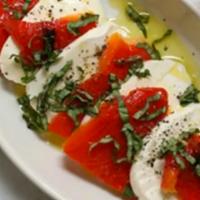 Fresh Mozzarella · With tomato, roasted red peppers basil & balsamic glaze.