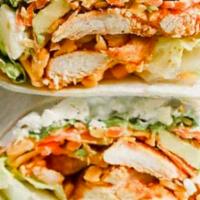 Buffalo Chicken Wrap · Crispy chicken in our mix of hot sauce & BBQ sauce & lettuce, choose ranch or bleu cheese.