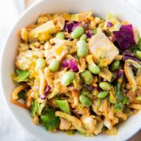 Asian Chop Salad · Romaine lettuce, grilled chicken, edamame, snow peas, mandarin oranges, carrots, and crunchy...