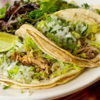 Tacos · Order of three SOFT corn tortilla filled with lettuce, onions/coriander leaves and lime. THR...