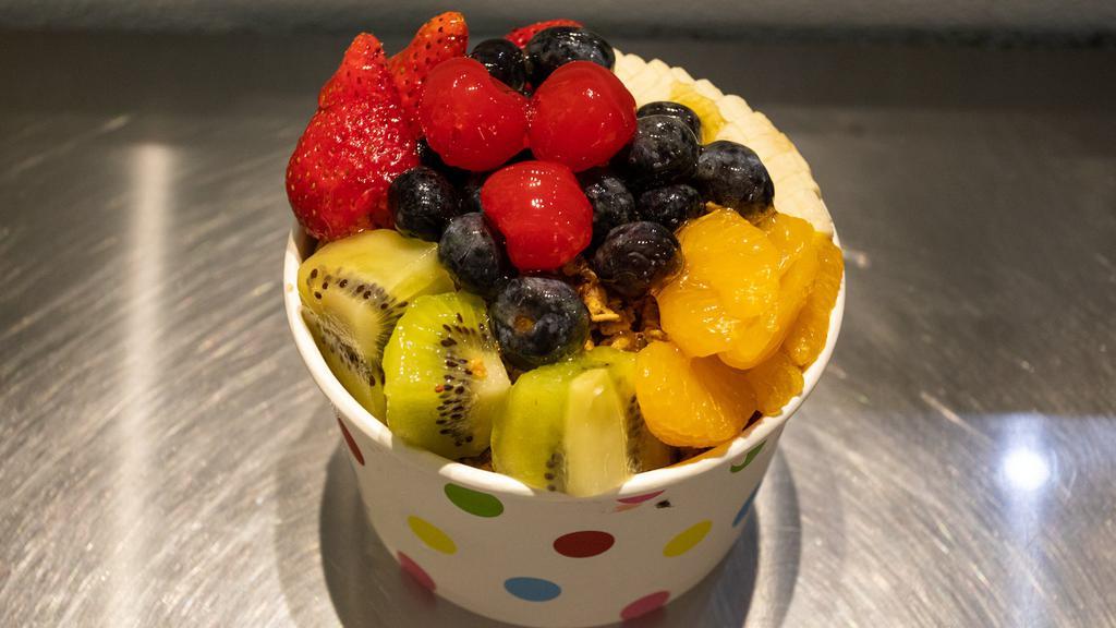 Pitaya Bowl · Pitaya, Mango, Pineapple, and Banana

Toppings: Granola (contains nuts), Bananas, Strawberries, Kiwis, Mandarin Oranges, Blueberries, Honey Drizzle, Maraschino Cherries

*PLEASE BE ADVISED THAT PRODUCT MIGHT BE SLIGHTLY MELTED UPON DELIVERY AND WE ARE NOT RESPONSIBLE)