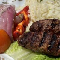 Kofta Kebab · ground beef patties, herb and spices blend, rice.
